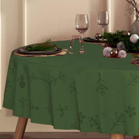 Noel Grøn fra Engholm – Damaskvævet rund juledug Ø250 cm, nærbillede