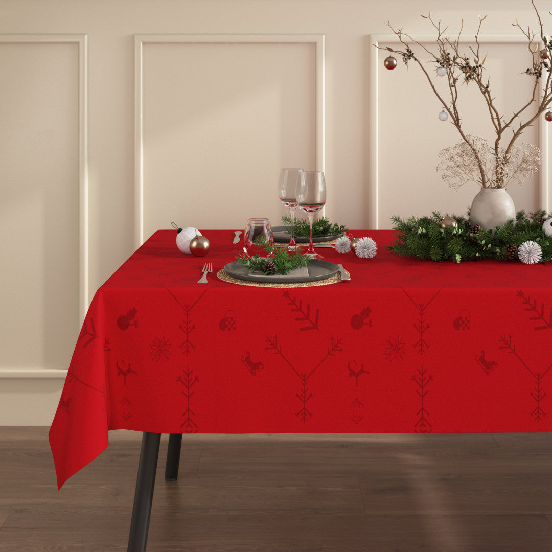 Noel Rød fra Engholm – Damaskvævet juledug 150 x 370 cm, motiv