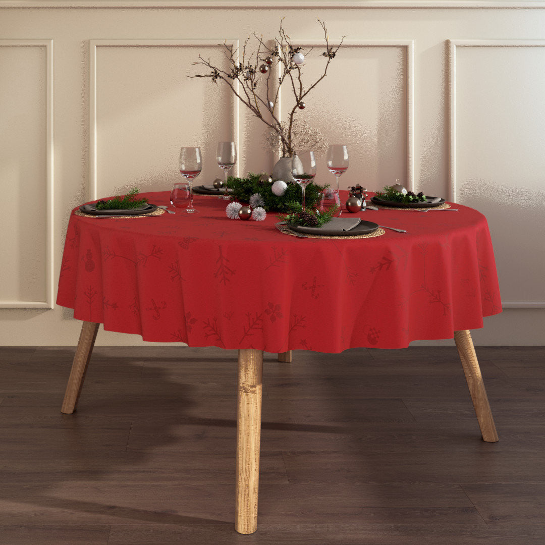 Noel Rød fra Engholm – Jacquardvævet tekstilvoksdug med skridsikker bagside, rund