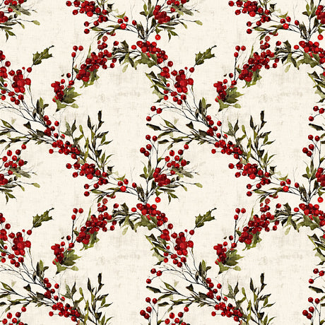 Nordfavn Bessie Berry – Juletekstilvoksdug med bærkranse og grønt, motiv