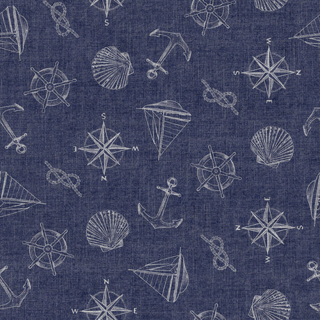 Nordfavn Captain – Marineblå voksdug med klassiske maritime symboler, motiv