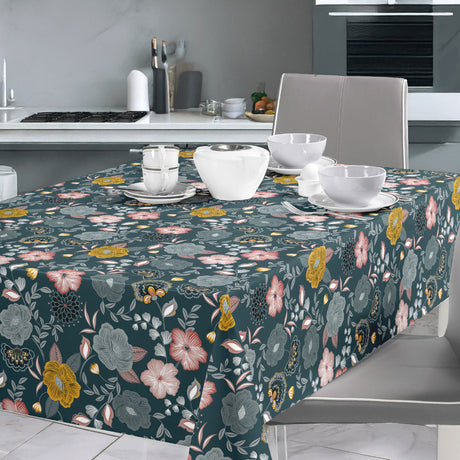 Nordfavn Chouchou Petroleum – Voksdug med dekorativt blomsterprint