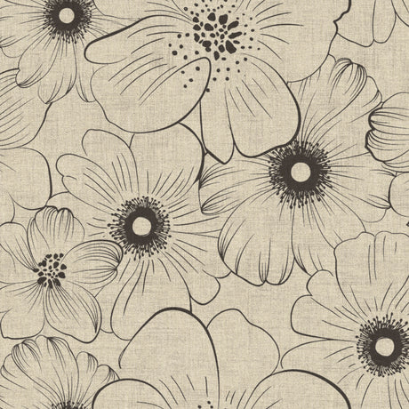 Nordfavn Cologne Beige – Grafisk voksdug med håndtegnede blomster i sort, motiv