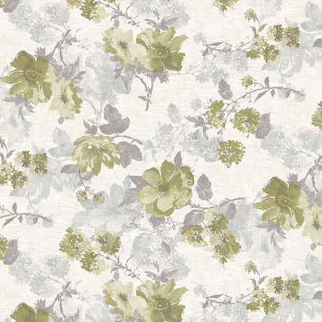 Nordfavn Elisabeth Grøn – Voksdug med afdæmpet blomsterdesign, motiv