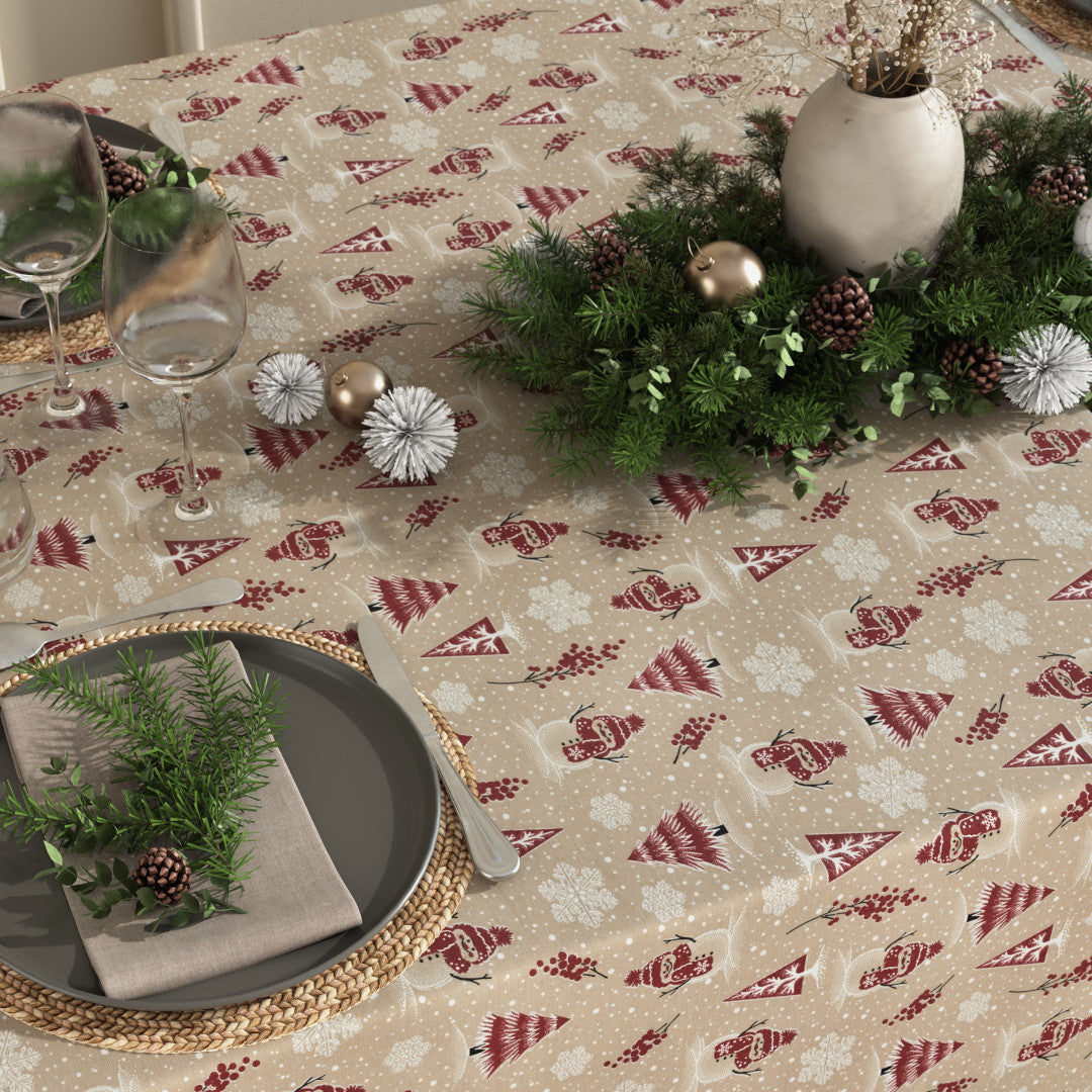 Nordfavn Frosty Glow – Juletekstilvoksdug med snemænd og funklende detaljer, nærbillede