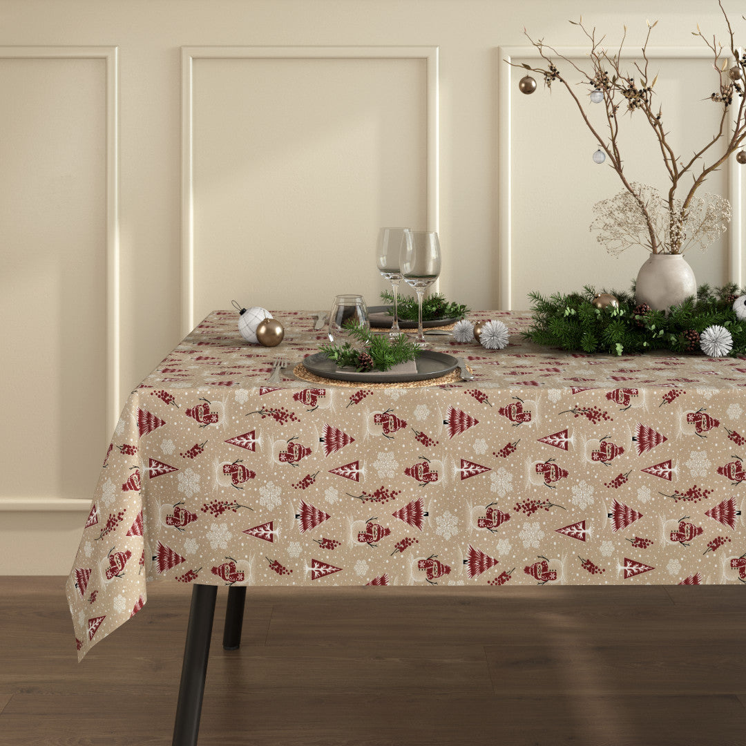 Nordfavn Frosty Glow – Juletekstilvoksdug med snemænd og funklende detaljer