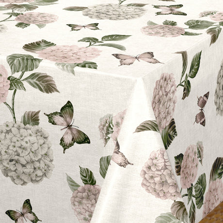 Nordfavn Hortensia Have – Voksdug med blomster og sommerfugle, hjørne