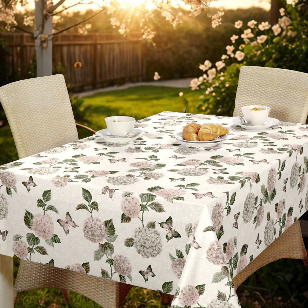 Nordfavn Hortensia Have – Voksdug med blomster og sommerfugle