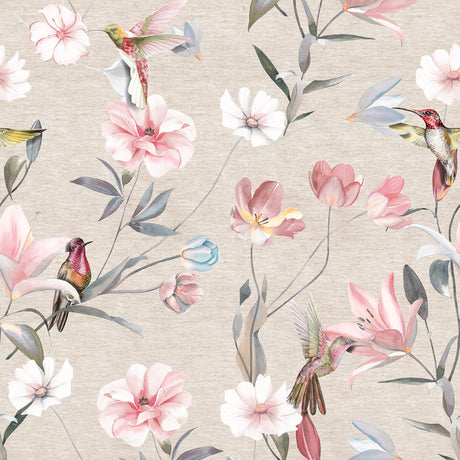 Nordfavn Lifea – Tekstilvoksdug med blomsterflor og kolibrier, motiv