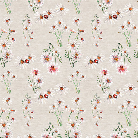 Nordfavn Meadow – Tekstilvoksdug med sommerblomster og mariehøns, motiv