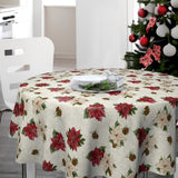 Nordfavn Poinsettia – Lys julevoksdug med klassisk blomsterdesign, rund