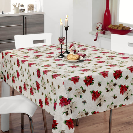 Nordfavn Poinsettia – Lys julevoksdug med klassisk blomsterdesign