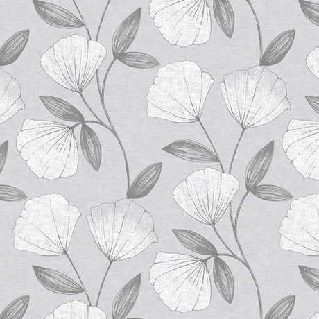 Nordfavn Shell Grå Sølv – Elegant voksdug med bladmønster, motiv