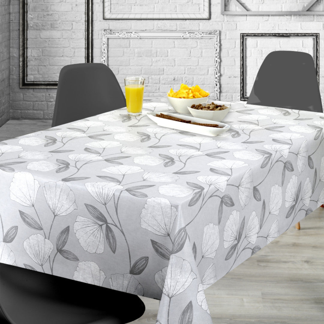 Nordfavn Shell Grå Sølv – Elegant voksdug med bladmønster