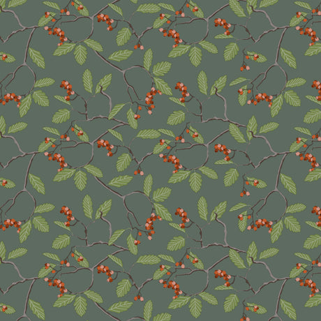 Nordfavn Winter Berry – Grøn julevoksdug med grene og røde bær, motiv