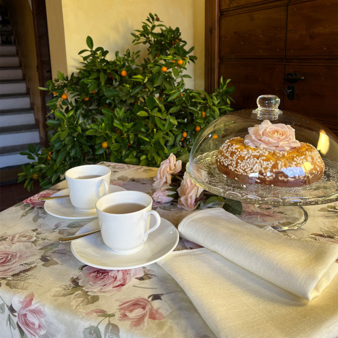 Rose Antiche Bianco – Tekstilvoksdug med romantiske roser, miljø