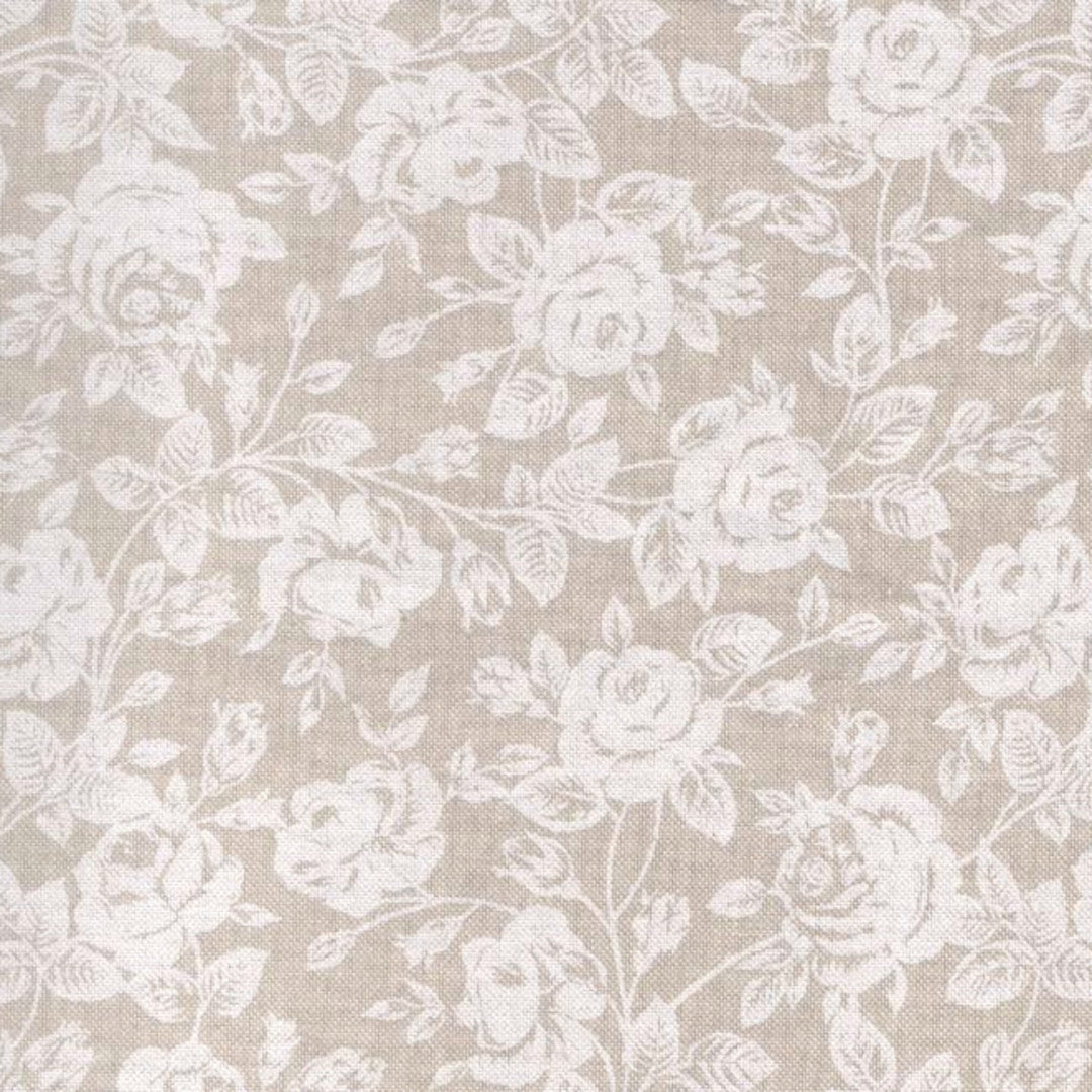 Rose Bianche – Tekstilvoksdug i hørlook med hvide roser