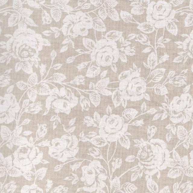 Rose Bianche – Tekstilvoksdug i hørlook med hvide roser