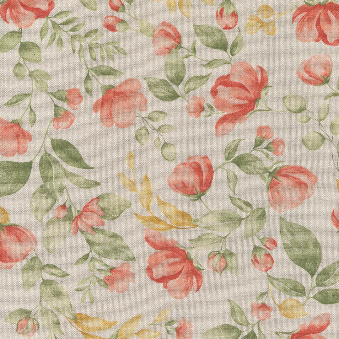 Roselia Bloom – Tekstilvoksdug i hørlook med bløde blomster, motiv