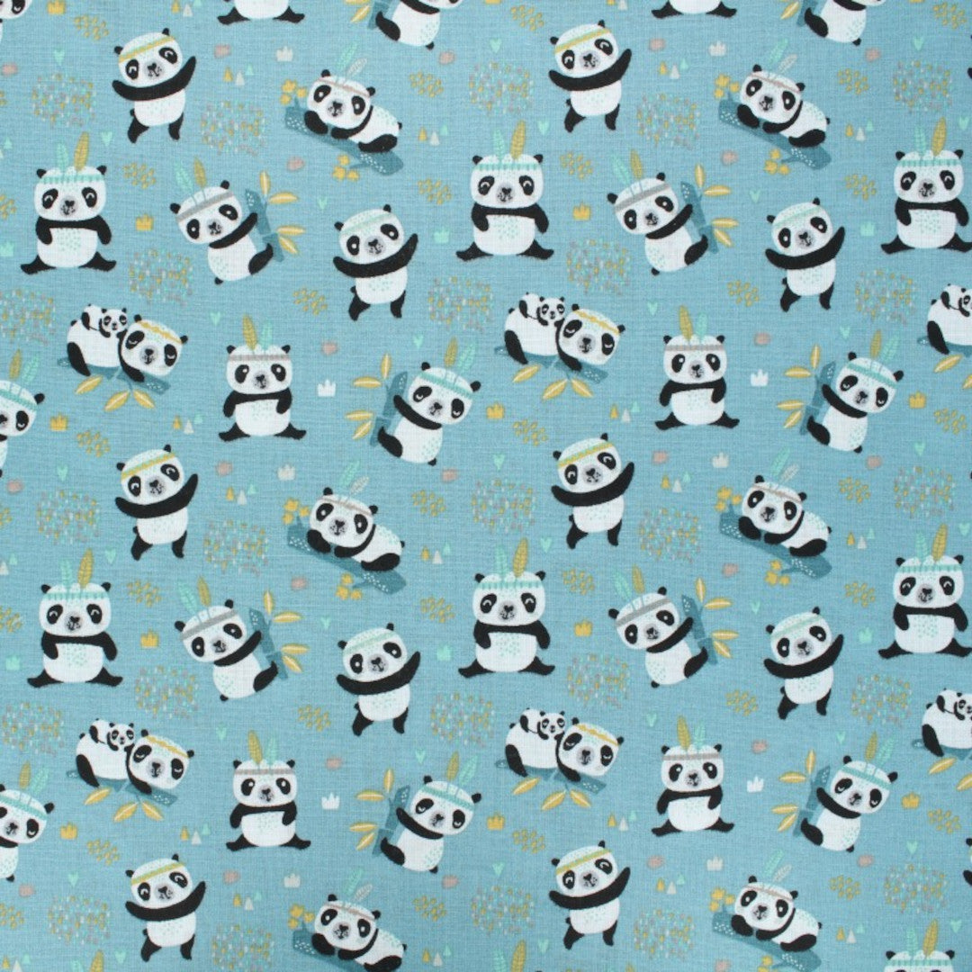 Sichuan Panda Mint – Tekstilvoksdug med små pandaer – 140 cm bred