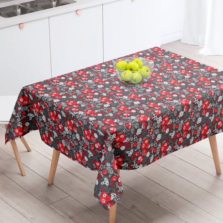 Skull Pop Red – Tekstilvoksdug med grafiske kranier – 155 cm bred