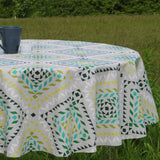 Smalts Geo Green – Tekstilvoksdug med grafisk mønster – 150 cm bred, rund