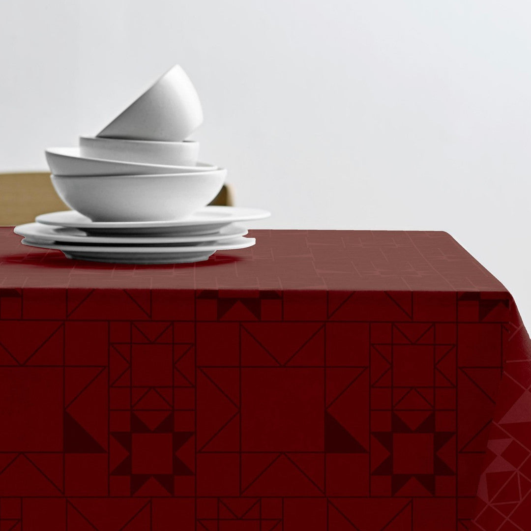 Star Damask Red – Södahl damaskvævet tekstilvoksdug med skridsikker bagside, hjørne