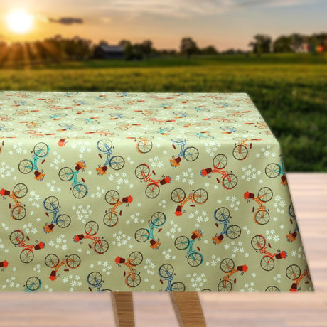 Vélo Garden Green – Tekstilvoksdug med cykler – 155 cm bred