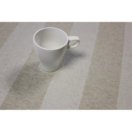 Welss Lino Beige – Jacquardvævet tekstilvoksdug med striber – 160 cm bred, nærbillede